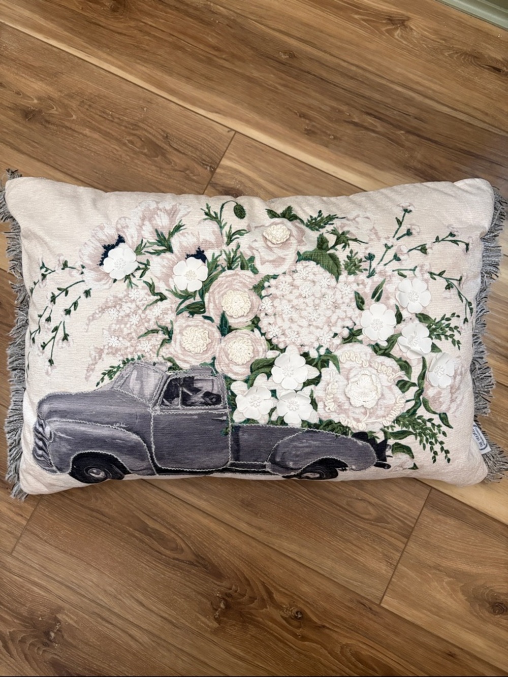 The Prairie Vintage Truck Floral Embroidered Pillow
Approx 20” x 30”